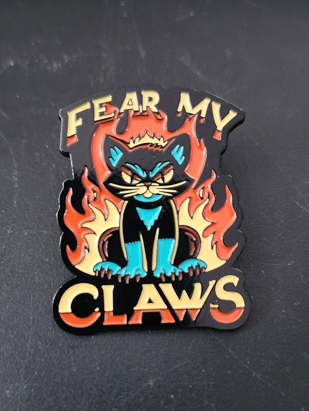 Cat Fear My Claws Cat Pin - Black & Teal Enamel Pin